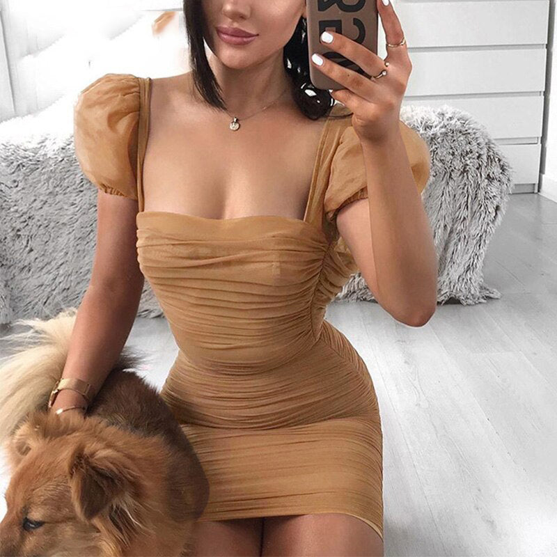 Puff Sleeve Mesh Elegant Backless Party Dress - minxxshop.com