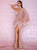 Sexy Rose Gold V-Neck Single Sleeve Sequins Split Party Maxi Dress - minxxshop.com
