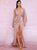 Sexy Rose Gold V-Neck Single Sleeve Sequins Split Party Maxi Dress - minxxshop.com
