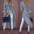 Stripe Long Sleeve V-Neck Blouse Duster - minxxshop.com