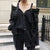Black Strap Vertical Stripe Off-shoulder Long Sleeve Shirt  Blouse - minxxshop.com
